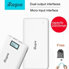 iRepie 2A USB 20000mah Portable 18650 Powerbank with LCD display For iphone xiaomi Power Bank 20000 mah phone Battery Charging