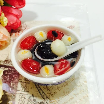

Simulation Kitchen Toys for Children 1:6 Scale Pretend Food Green Beans Tang Yuan Syrup 2pcs Miniature Dollhouse Accessories