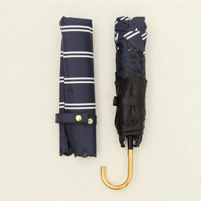Качественный светильник, зонт от солнца, Зонт от дождя, для женщин и мужчин, защита от солнца, 190 г, портативный полосатый кружевной крючок, три сложения, зонт, женский, ветрозащитный, Paraguas - Цвет: blue stripes
