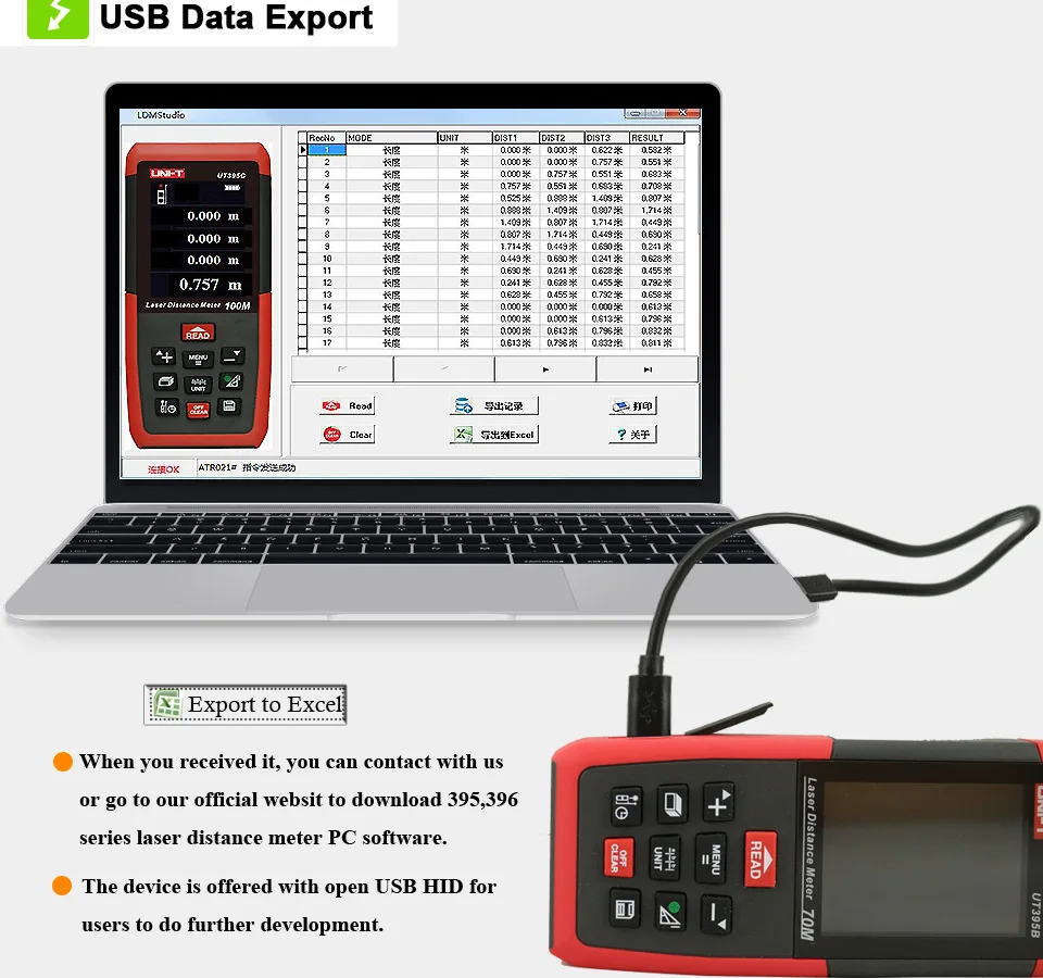 UNI-T UT395A Лазерные дальномеры 50 м~ 120 м Диапазон Finder с 2MP объектив дальномер Best точность 2 мм экспорт данных USB ПК Программное обеспечение