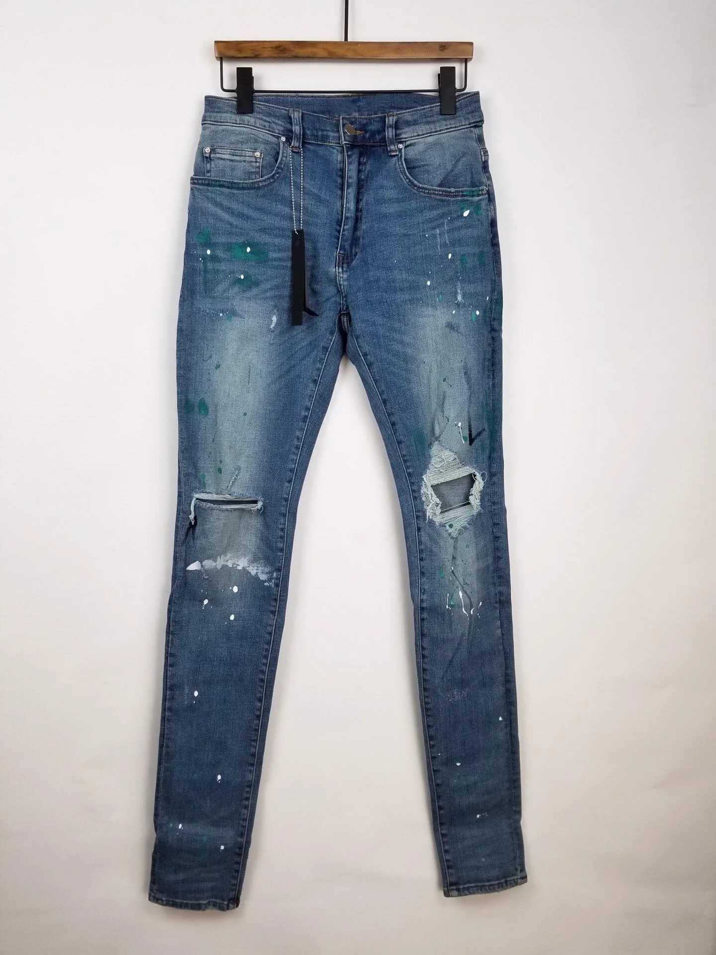 

Men Paint Splatter Distressed skinny indigo jeans