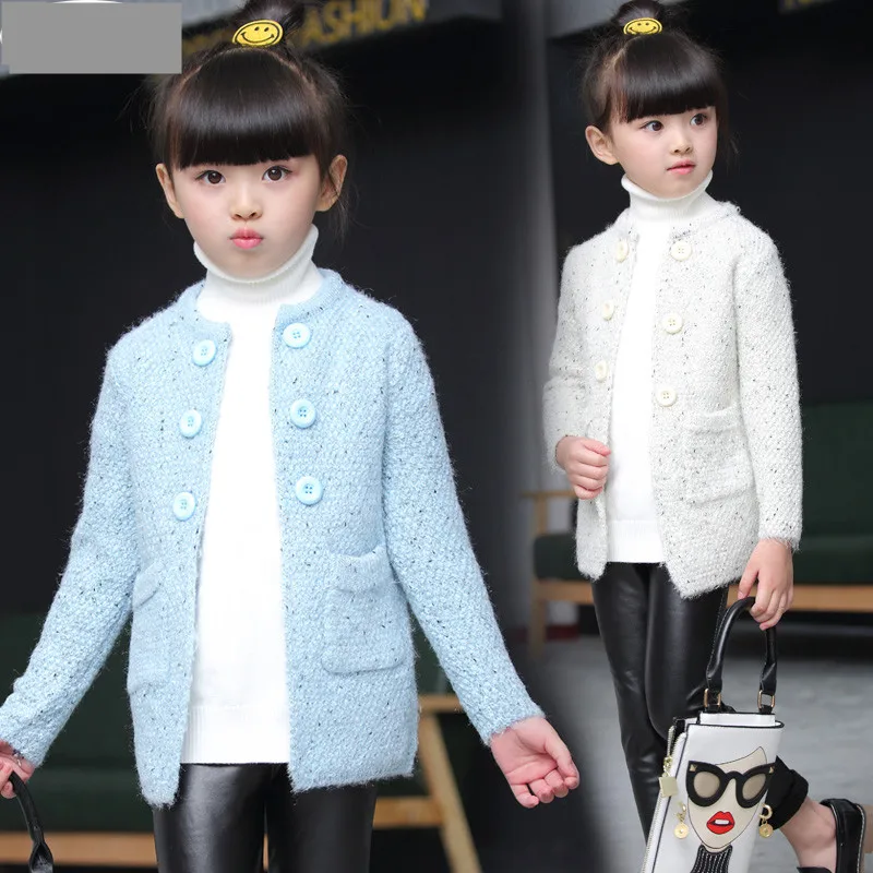 

New 2017 Girls Sweater Children's Cardigan Jackets Spring Autumn Round Neck Long Sleeve Knit Coats Girl winter clothes