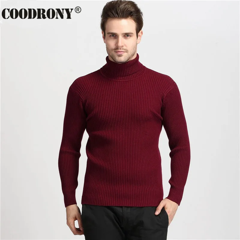 COODRONY, зимний толстый теплый кашемировый свитер, Мужская водолазка, мужские свитера, облегающий пуловер, мужской классический шерстяной вязаный свитер - Цвет: Красный
