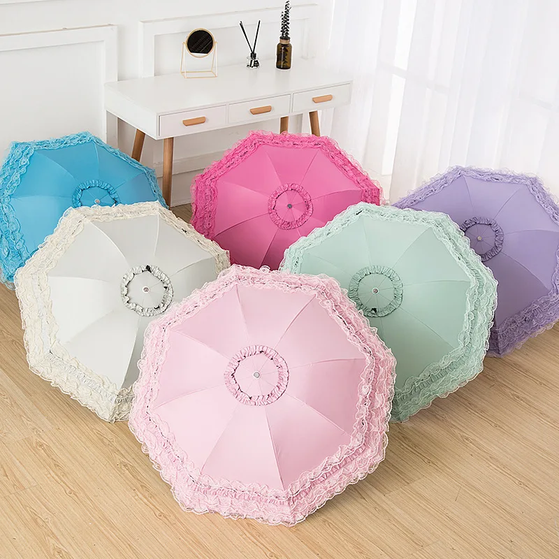 

Creative Lace Flower Double Layer Umbrellas Blue Lace Wedding Parasol Great Gift Girl Umbrella Women Sun Rain Princess Umbrellas