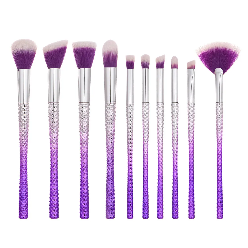 10 шт Фиолетовый Косметика для макияжа Кисти Фонд Пудра, кисть для теней на веки набор pincel maquiagem набор кистей для макияжа W100