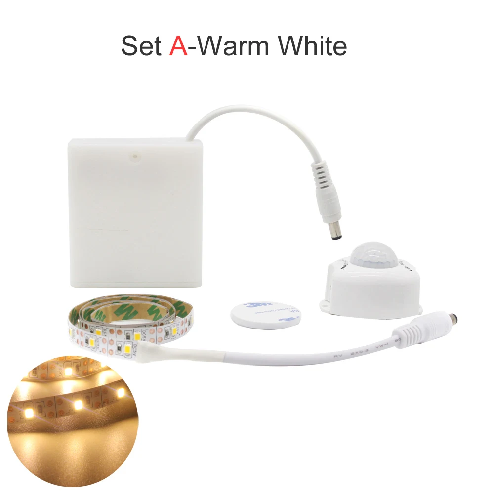 Светодиодная лента с питанием от аккумулятора, датчик движения, 5 В, SMD 2835, 5 м, Светодиодная лента с питанием от аккумулятора, инфракрасная Светодиодная лента, инфракрасный шкаф, ночник - Испускаемый цвет: Set A Warm White