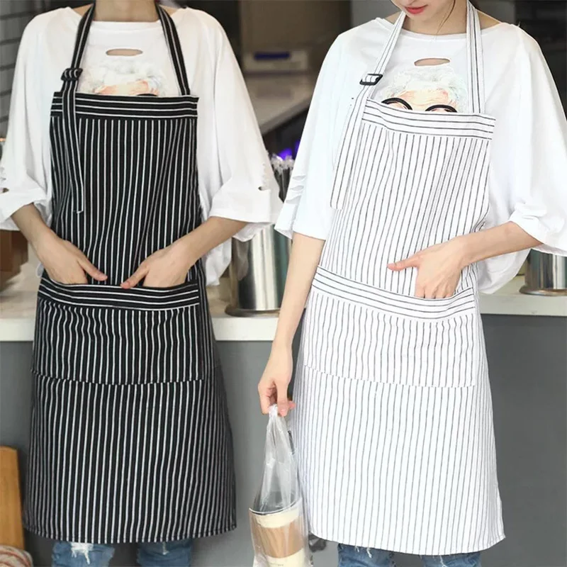 

stripe Color Cooking Kitchen Apron For Woman Men Chef Waiter Cafe Shop BBQ Hairdresser Aprons Custom Logo Gift Bibs Wholesale