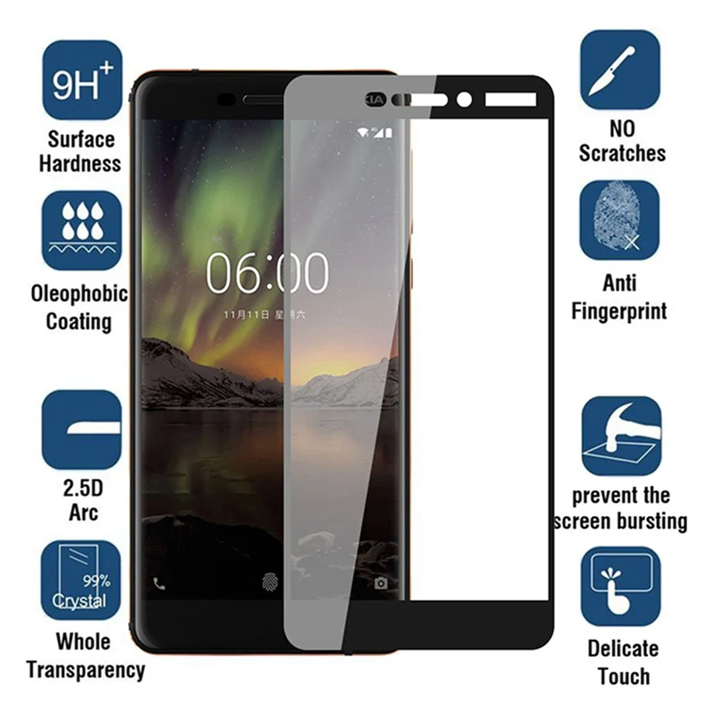 9H закаленное стекло для Nokia 7 Plus Защита экрана для Nokia 2 2,1 3 3,1 Защитное стекло для Nokia 5 5,1 6 6,1