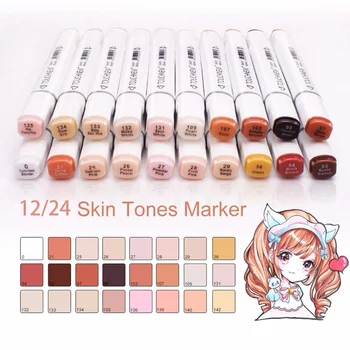 

TOUCHNEW 12/24 Colors Skin Tone Dual Head Alcohol Based Ink Art Markers for Drawing Sketch Marker Art Supplies Manga Brush Pen