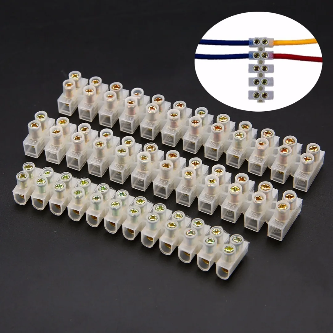 3pcs New White Copper 12 Way Barrier Screw Terminal Block Wire Connector Strip 3A 6A 10Amp For Electrical Wiring Household Use