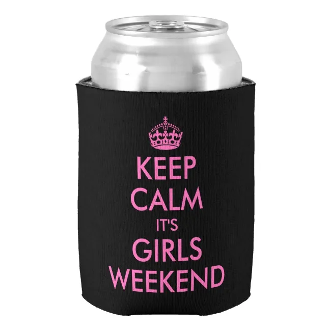 Pink Keep Calm Can Cooler for Girls Weekend Party Black Neoprene Beer