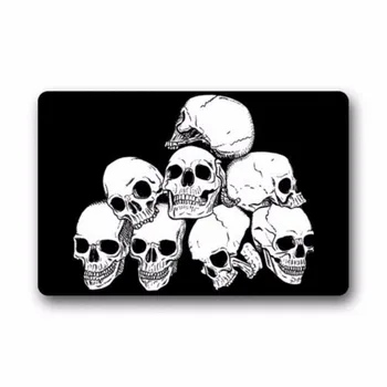 

Top Fabric & Non-Slip Rubber Indoor/Outdoor Doormat Door Mats - White Skull With Black Background Floor Mat Rug for Home/Off