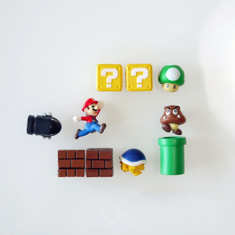 

10pcs Super Mario Bros Magnets Figure toys Family Mario Bullet Mushroom Tortoise stickers refrigerator Action Figure Doll