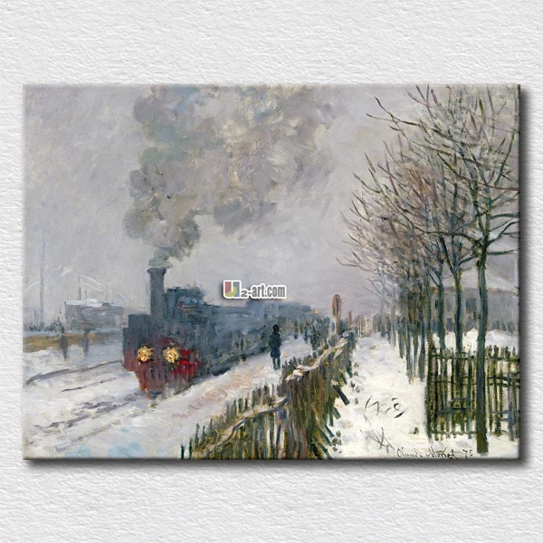

Popular painting train dans la neige Monet arts for home decoration wall pictures canvas art gift