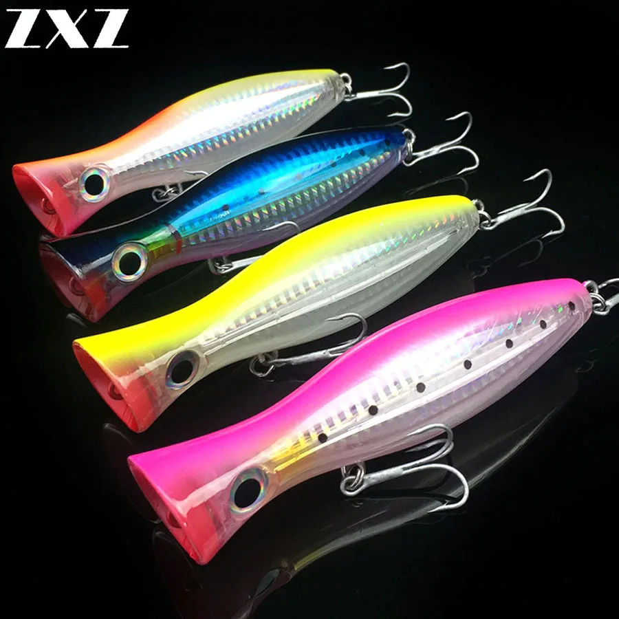 

Artificial Big Lure Minnow Popper Fishing Lures Hard Bait 12cm 42g with Jig Hook Crankbait Swimbait Spinnerbait Surface Water W3