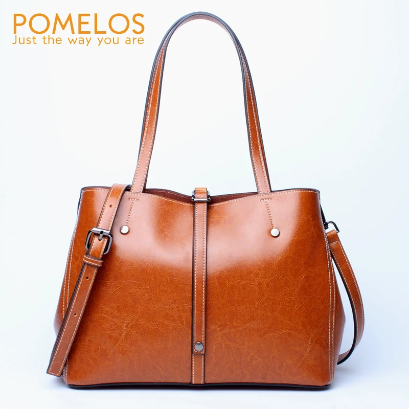 

POMELOS Women Genuine Leather Handbags Fashion Ladies Shoulder Bag Solid Leather Woman Bag Luxury Women's Handbags Designer Bag