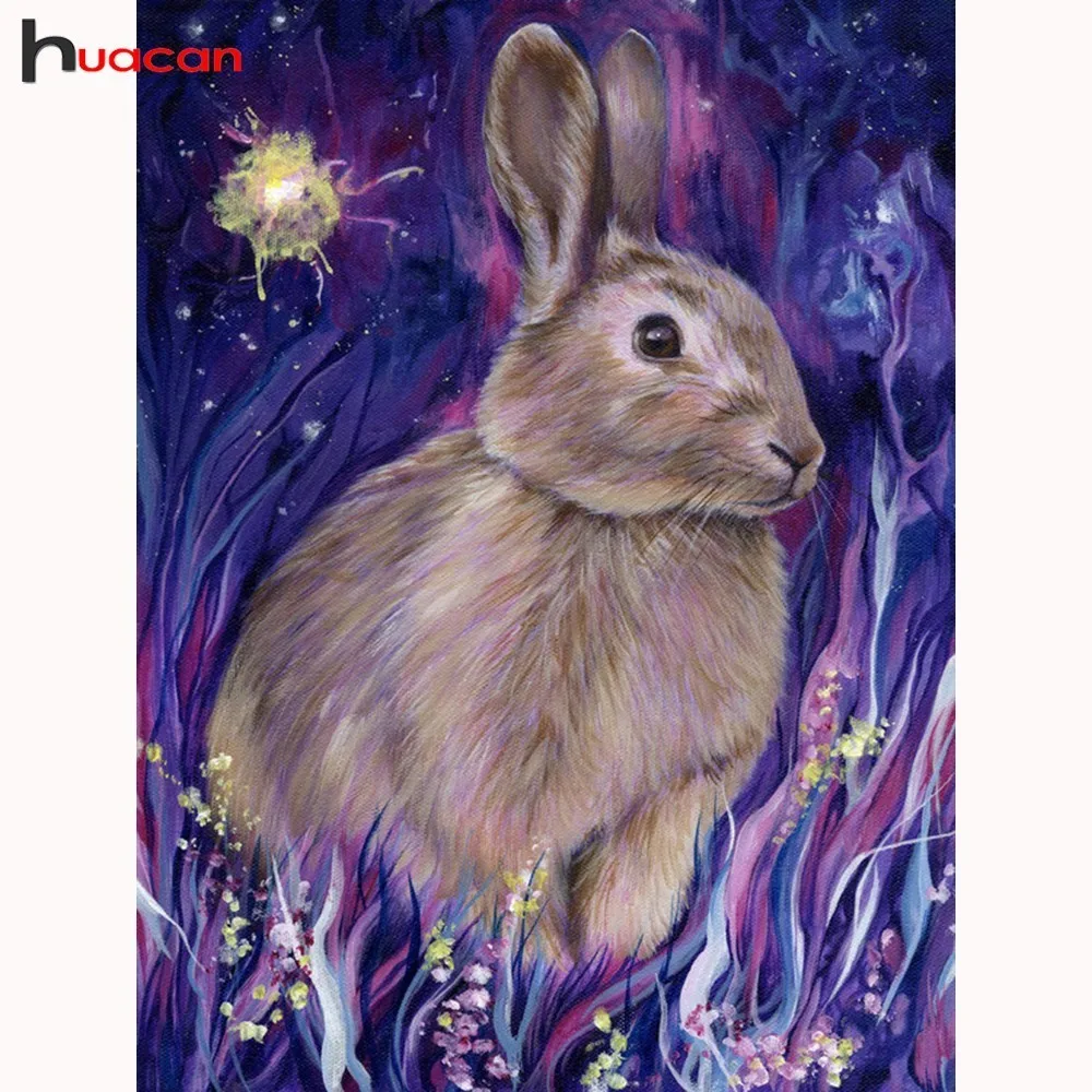 

HUACAN Full Square Diamond Painting Rabbit Decoration Home Picture Of Rhinestone Diamond Embroidery Animal Handmade Gift