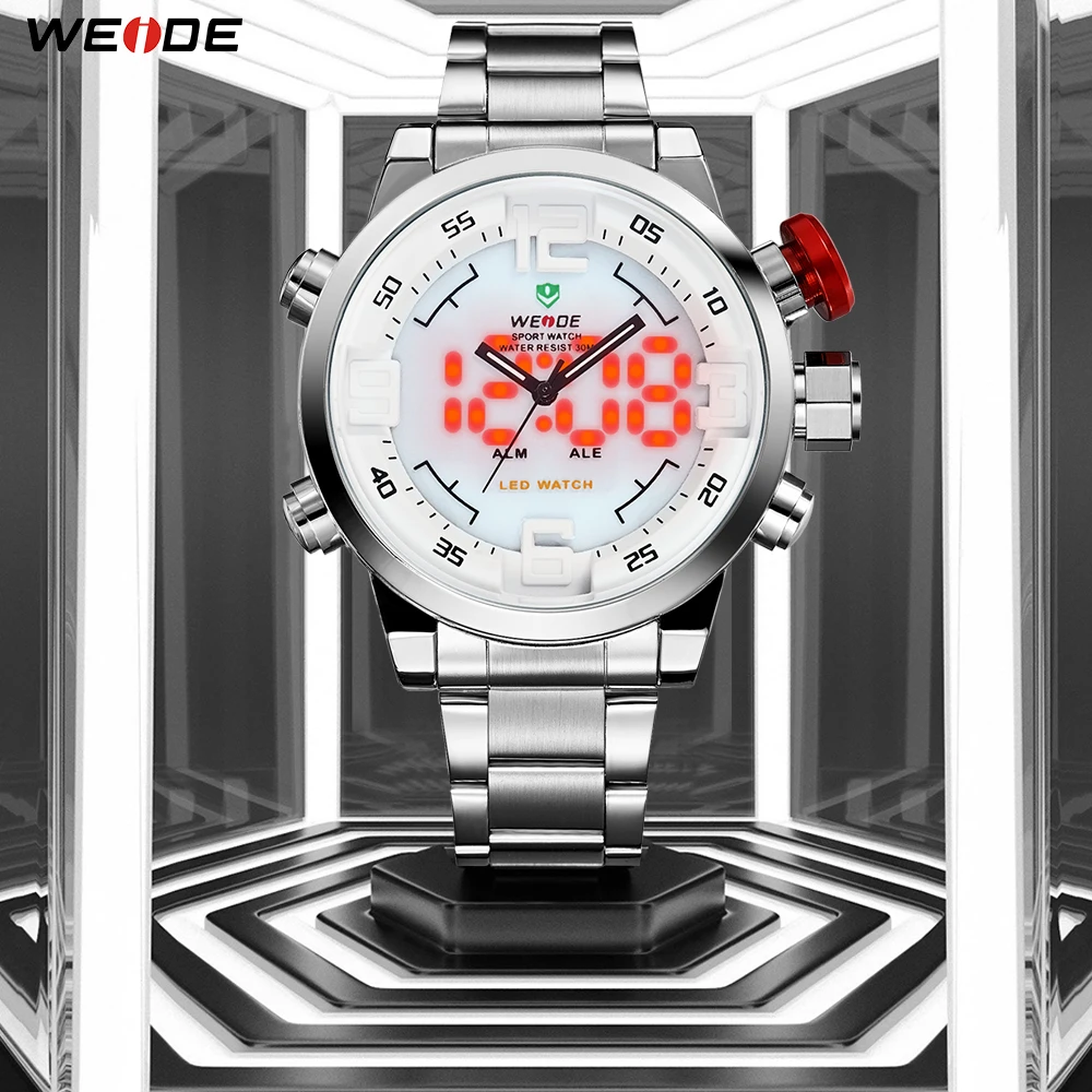 WEIDE Original Design Business Brand Mens digital metal Silver strap belt LED Analog-Digital Display White Dial Wristwatches WEIDE Original Design Business Brand Mens digital metal Silver strap belt LED Analog-Digital Display White Dial Wristwatches