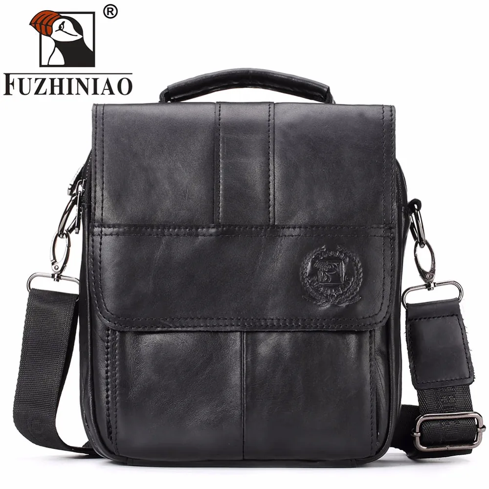 

FUZHINIAO Men Messenger Bags Genuine Leather Men's Bag Flap Small Ipad Classic Shoulder Handbags Black Crossbody Bags for Mele
