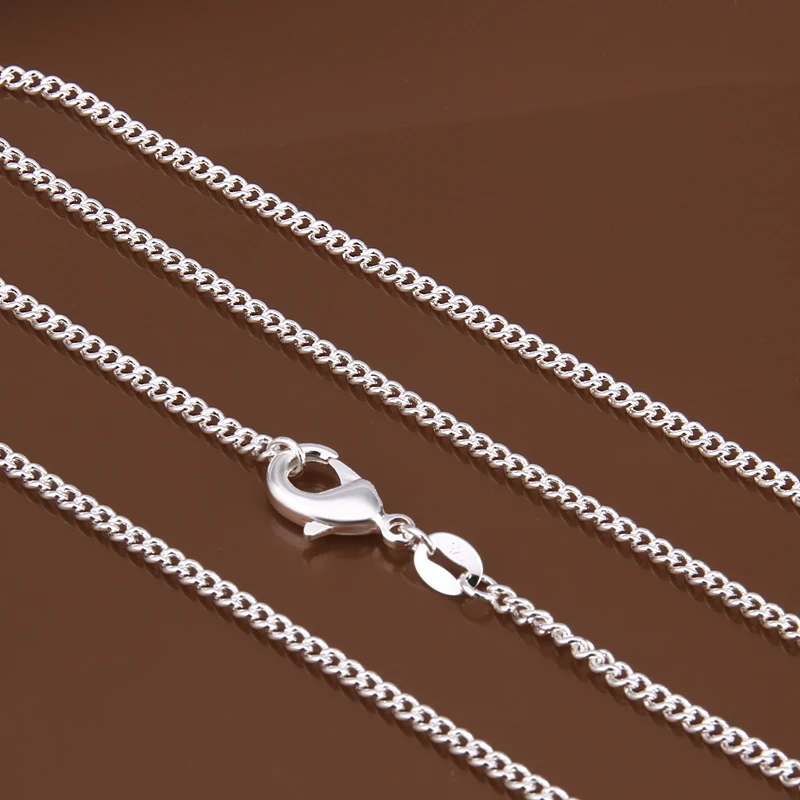 

Women's 2mm side chain 925 stamped silver plated 16"18"20"22"24" Short Long Fit Charms necklaces gift bag C015