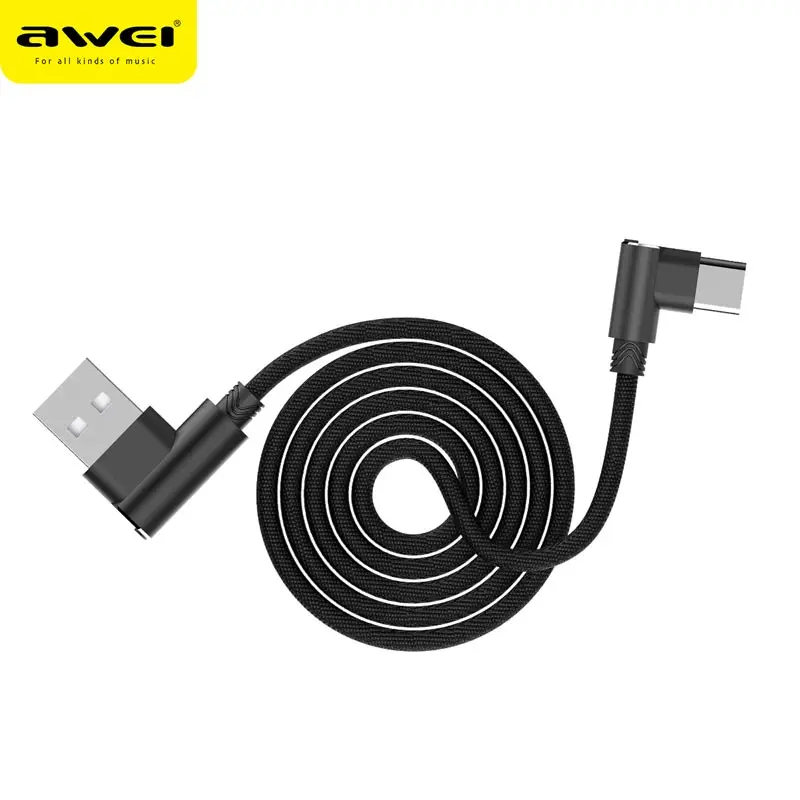 Awei نوع-C كابل نقل بيانات الهاتف المحمول النسيج الفن الزنك سبائك شحن خط سريع شحن خط ل نوع-c الأجهزة