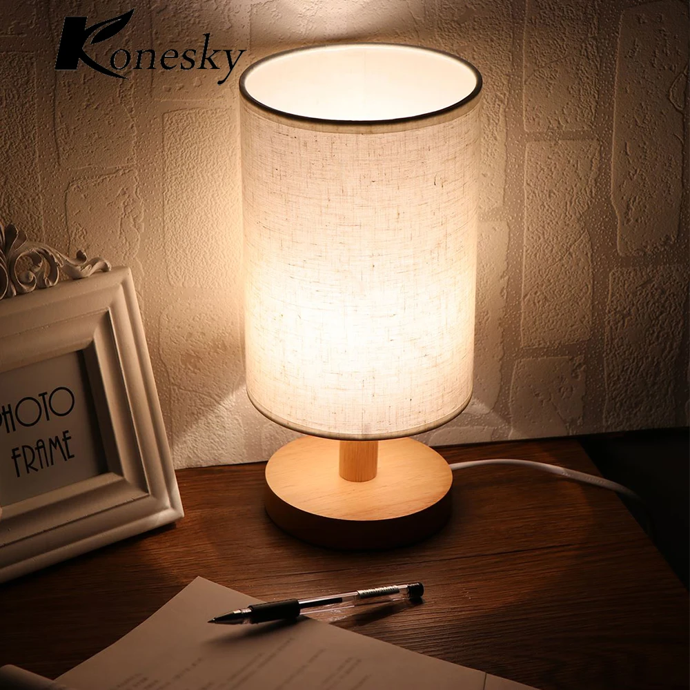 

Desk Lamp With Fabric Shade Solid Wood Base E27 For Bedroom Living Room Bookcase Cafe Hotel(Bulb Is Not Included)