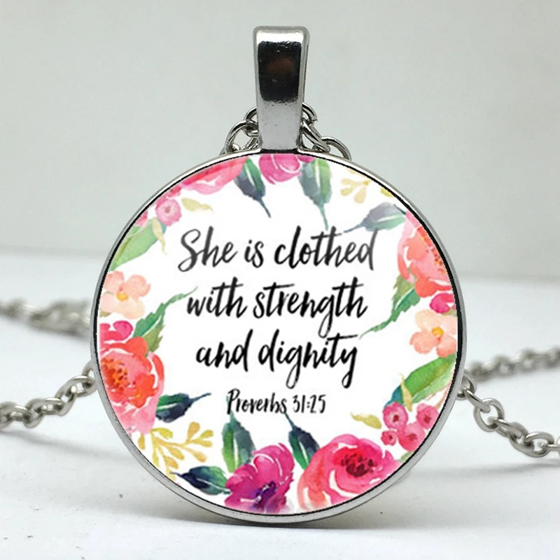 

She wears a necklace of power and dignity. Proverbs 31:25 Biblical Scripture Christianity, ladies wear pendant necklace jewelry.