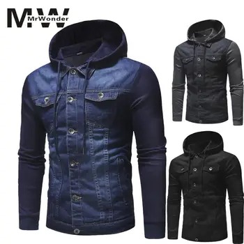 

Men Fashion Hooded Jackets Denim Patchwork Men Coats Tops Hooded Knitted Denim Coat Tops Big Size Men's Trendy Jackets san0