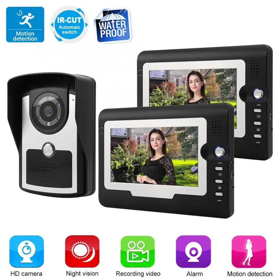 

7" LCD Video Door Phone Wired Intercom Doorbell Kit Home Entry System 1V2 810FC12