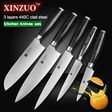 XINZUO 5 stücke küchenmesser set schäl utility cleaver Chef messer 3 schichten 440C verkleidet stahl Küchenmesser sharp freies verschiffen