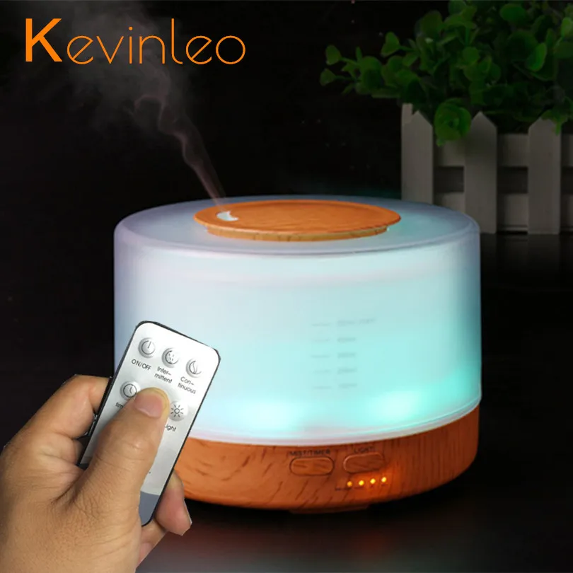

Aroma Oil Diffuser Ultrasonic Humidifier Remote Control 10s/2H/4H Timer 500ml Tank Lamp Wood Ultrasonic Humidifiers for Home