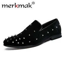Merkmak/мужские лоферы; брендовые итальянские мокасины из натуральной кожи; модная обувь с заклепками; дышащая обувь для вождения; блестящие вечерние туфли на плоской подошве