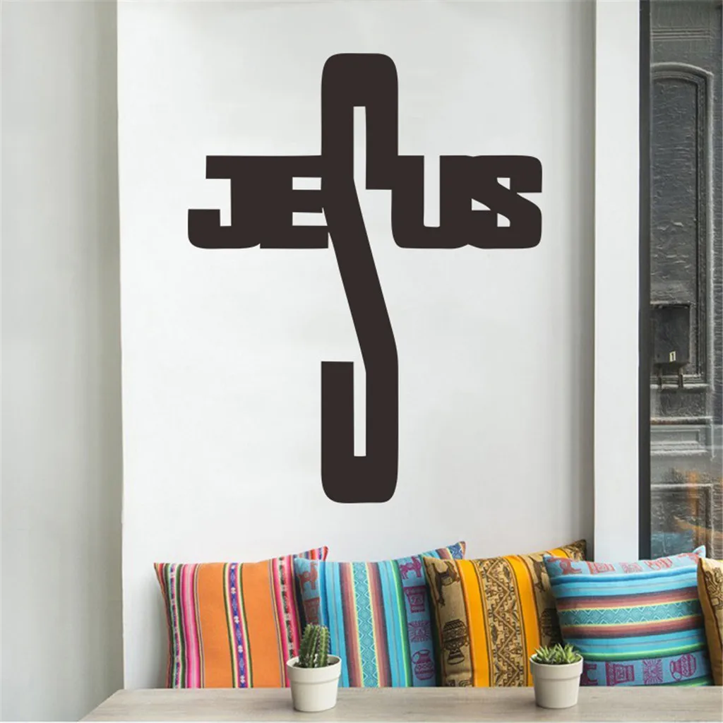 

Creative Black JESUS Alphabet Wall Sticker Affixed Christian Jesus Cross Wall Sticker Hone Window Christian's Room Decoration