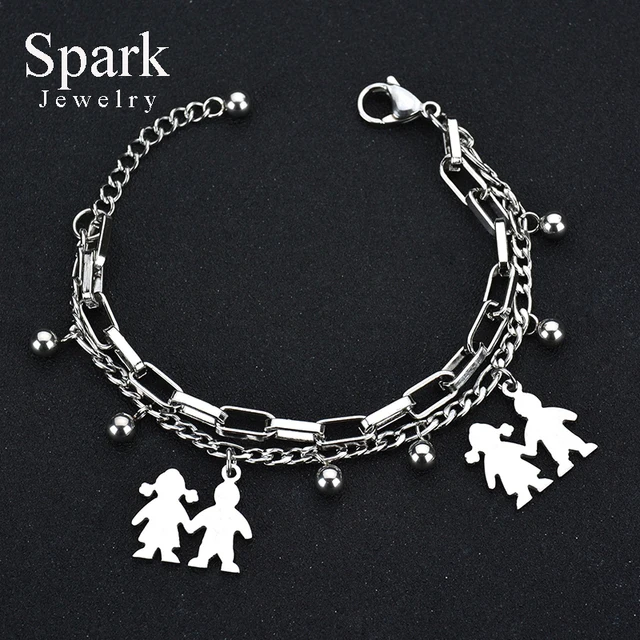 Spark Stainless Steel Mama Family Charm Bracelet With Boy And Spark Stainless Steel Mama Family Charm Bracelet With Boy And Charms Mother S Day Gift Pulseras
