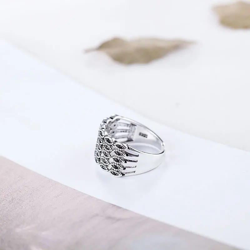 

XIYANIKE 925 Sterling Silver European And American Wind Mesh Open Ring Women Adjustable 2019 New Fashion Crystal Finger Jewelry