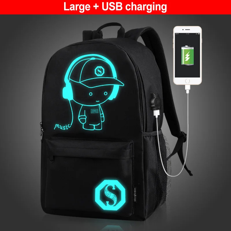 4pcs Backpack Child School Bags For Teenage Girl Boys Anti-theft School Backpack Anime Luminous Schoolbag With USB Charging Port - Цвет: USBMusic boy-L