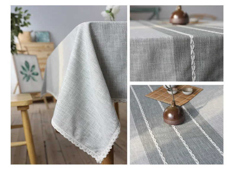 جديد شريط نمط رمادي القطن قماش طاولة كتان اليابان نمط المنزل الغبار غطاء الطاولة 1 قطعة لينة عشاء الشاي نهاية سماط
