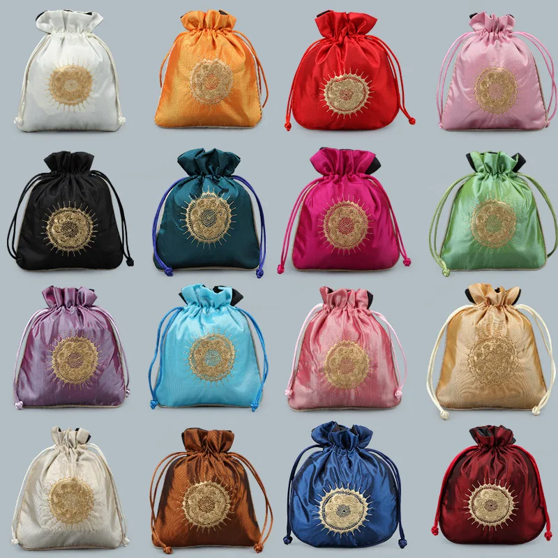 

Small Sunflower Beam port Drawstring embroidery bag Satin Tips bag Man playing walnut Jewelry Part Gift bags