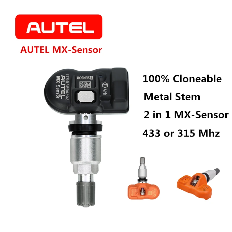 

AUTEL MX-Sensor 2 in 1 433 or315 Mhz TPMS Clamp-In Dual Frequency 100% Cloneable Metal Stem Tire Pressure Vacuum Tester