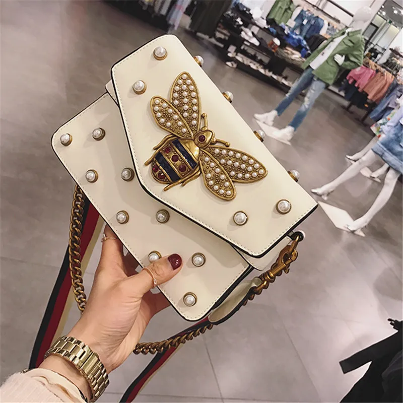 

2019 New Famous Designer Pear Small Bee Chain Shoulder Messenger Bags Luxury Fashion Women Leather Handbags
