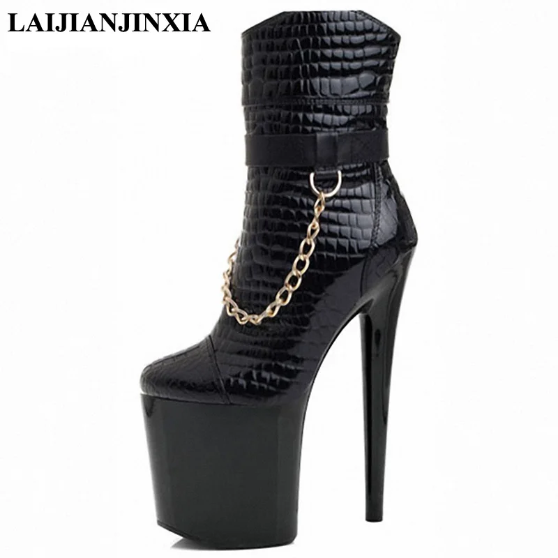 LAIJIANJINXIA/Новая женская пикантная весенняя обувь черного цвета для танцев на шесте обувь для танцев в ночном клубе ботильоны на платформе на очень высоком каблуке 20 см