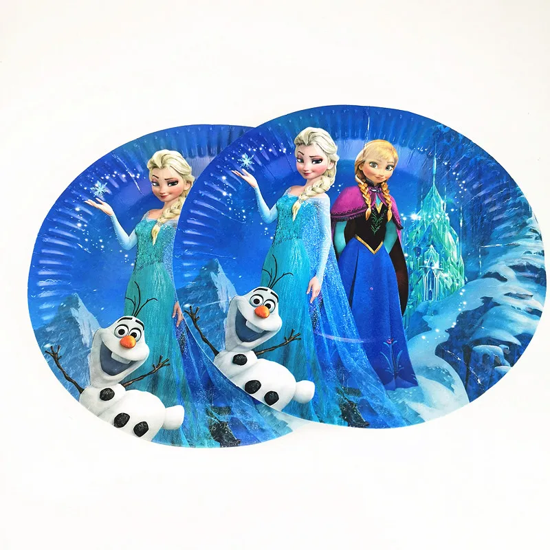 Дисней форзен тема принцесса Эльза Анна посуда Девочка День рождения бумажный стаканчик, тарелка соломенная салфетка маска колпачок поставка