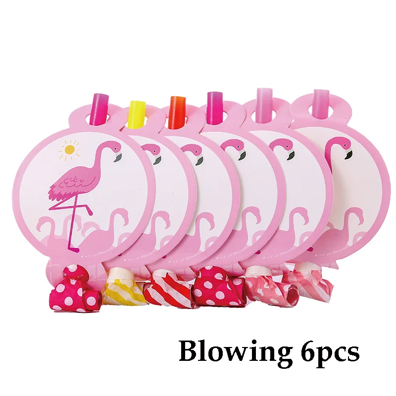 Фламинго тема одноразовая посуда День рождения украшение детская тарелка чашки шапки скатерть воздушный шар флаг набор соломинок для вечеринок - Цвет: blowing 6pcs