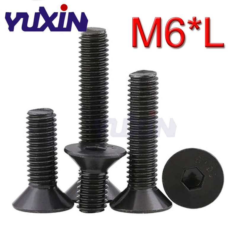 100Pcs DIN7991 ISO1064 M6*L Black SHCS Grade 10.9 Countersunk Head Flat Socket Cap Screw Machine Screws Bolts | Обустройство дома