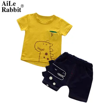 

AiLe Rabbit Virgin Suit Children In Han Edition Boy Children's Clothing Cartoon Cotton Short Sleeve Summer Leisure Suit Shorts