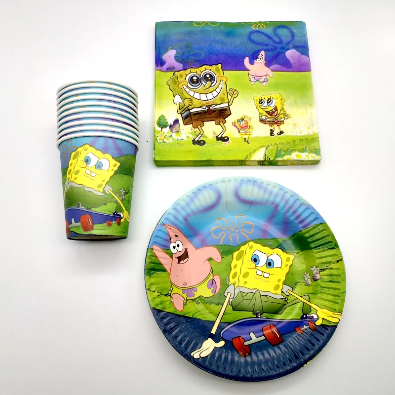 

60PCS/lot Boys Favors Cups Decorate Spongebob Cartoon Theme Tableware Set Happy Birthday Party Plates Baby Shower Paper Napkins