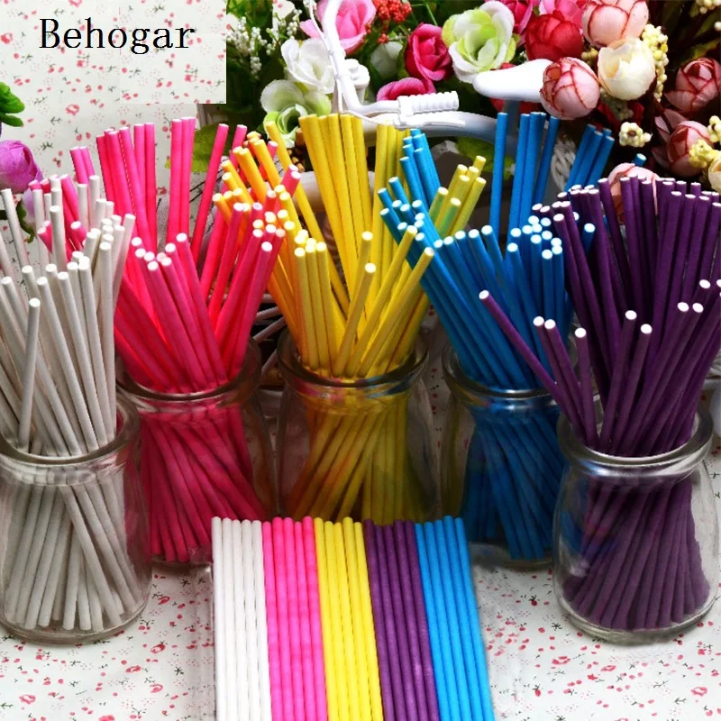 

Behogar 100pcs/set 15cm Food-Grade Solid Paper Lollipop Stick Cake Pop Stick For Chocolate Sugar Candy Color Lollypop Paste Tool