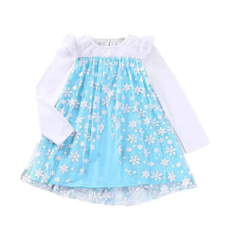 

Retail Girl Princess Dress Snowflake Cartoon Halloween Christmas Performance Long Sleeve Dress Children Clothing 2-6 Years L763