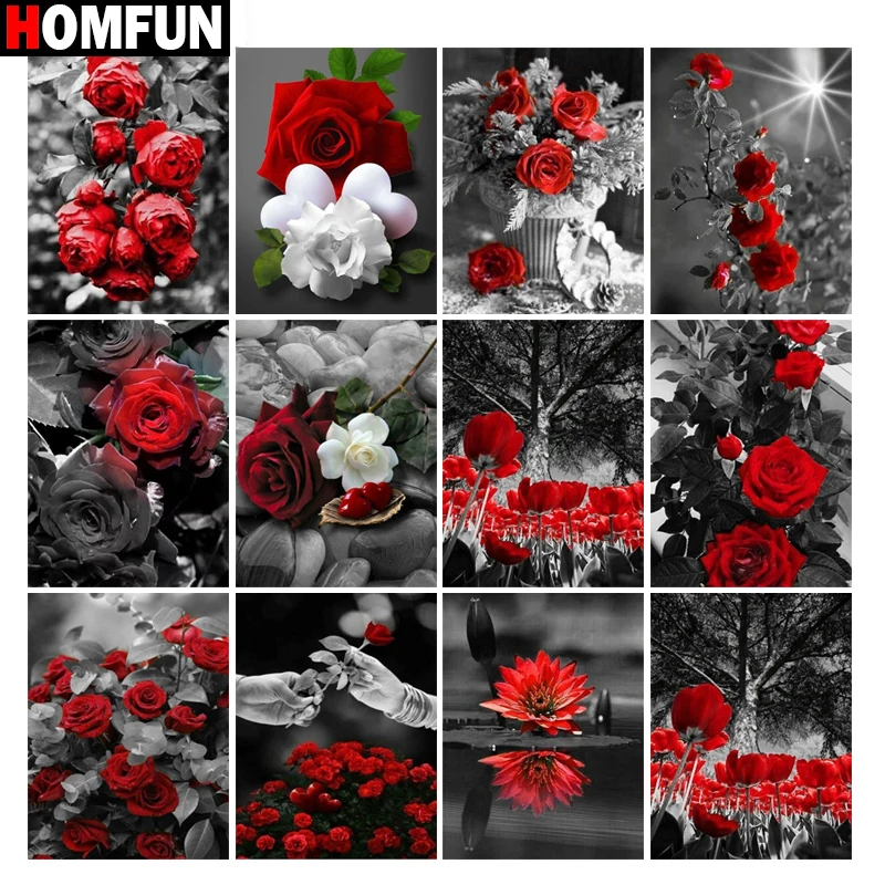 

HOMFUN 5D Diy Diamond Painting Cross Stitch "Rose flower" Home Decor Full Rhinestones Inlay Diamond Embroidery