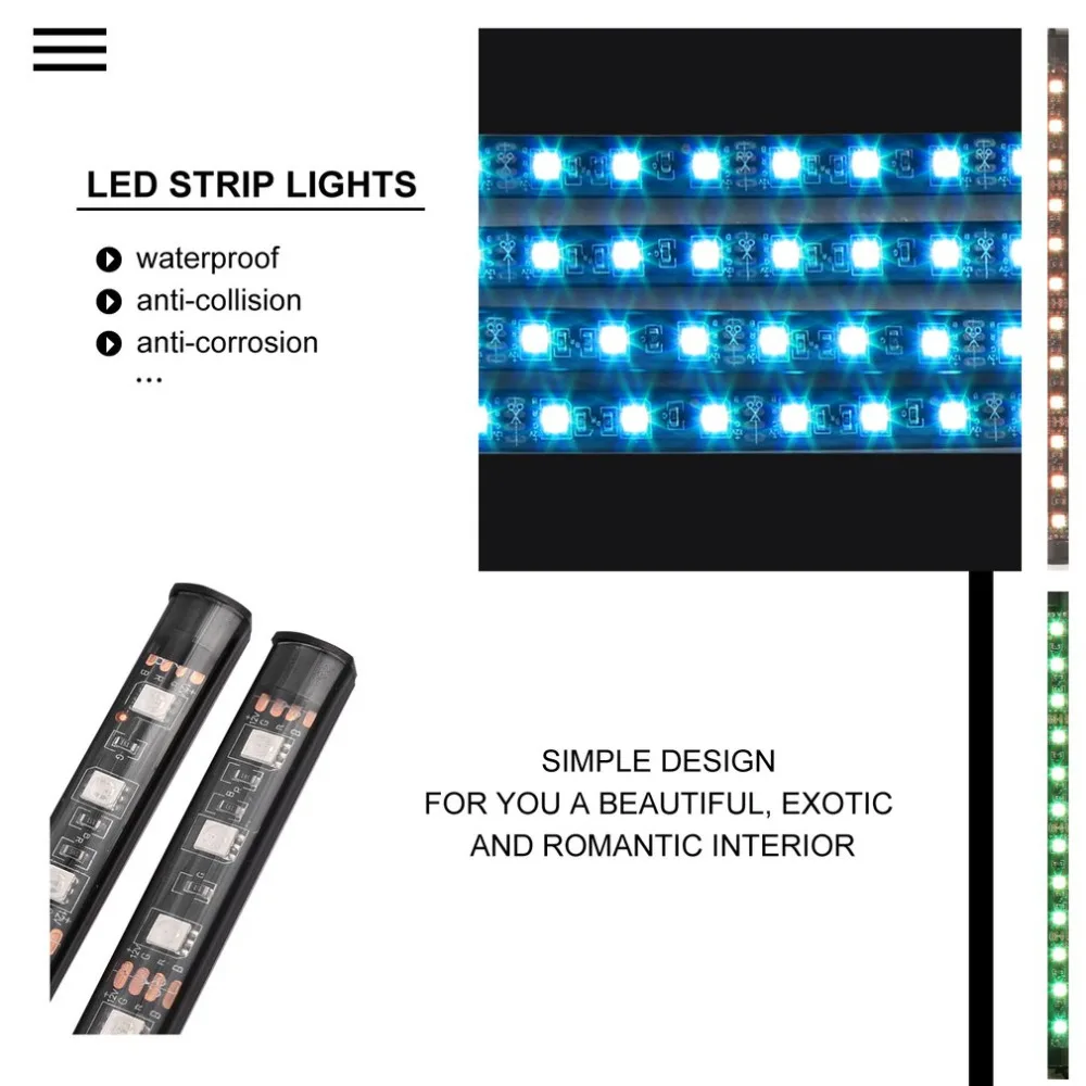 4*9 LED Car Light Interior Atmosphere 2800K/4300K 5W for SUV Floor Strip Lamp Remote Control Car Interior RGB Neon LampStrip 12V